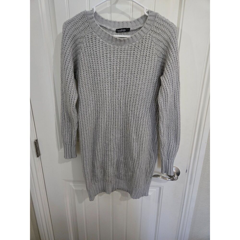 Boohoo Women’s Small Gray Chunky Knit Long Sleeve Sweater Dress Tunic